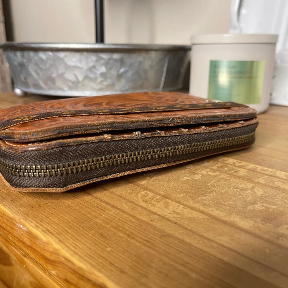 Patricia Nash Embossed Tool Leather Wallet- Floral Boho Zip Around Clutch - Picture 5 of 11